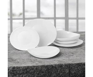 12/24 Pc Dinner Set Bowl Side Dinner Plate 12 or 24 Piece Smooth Plain or Wavy Service Set Dessert Cereal Bowl Plates (Venice Boat - 12 Pcs)