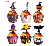 12/24pcs Halloween Cupcake Toppers Cake Cups Wrappers Pumpkin Bat Cake Party Decorations Baking Supplies