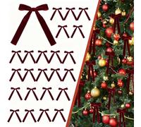12/24Pcs Red Velvet Ribbon Bows for Christmas Tree, Burgundy Bows for Christmas Tree for Garland, Stockings, Fireplace, Gift Box Decors. (Burgundy,24Pcs)