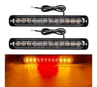 12-24V 12 LED Emergency Strobe Lights Warning lights Bar- Waterproof Flashing Mode Recovery Breakdown Beacon Light -Surface Mount for Construction Vehicle -2pcs(Amber&Red&Amber)