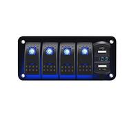 12/24V 5 Gang Aluminum USB Switch Panel Pin ON Off Toggle with LED Backlit, Wiring Harness Pre-Wired for Boat Car Marin(Vert)