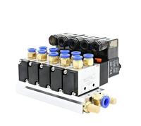 12/24V D-C 110/220V A-C Multi Option 4V210-08 Pneumatic Solenoid Valve Block with Fitting Base Manifold 2/3/4/6 Way(3 Position 6mm Fitting,AC220V)