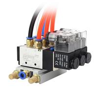 12/24V DC 110/220V AC Multi 4V210-08 Pneumatic Solenoid Valve Block with Muffler Fitting Base Manifold 2/3/4/6 Way(5 Row 12mm Fitting,AC220V)