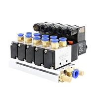 12/24V DC 110/220V AC Multi Option 4V210-08 Pneumatic Solenoid Valve Block with Muffler Fitting Base Manifold 2/3/4/6 Way(5 Row 12mm Fitting,AC220V)