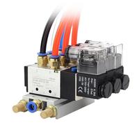 12/24V DC 110/220V AC Multi Option 4V210-08 Pneumatic Solenoid Valve Block with Muffler Fitting Base Manifold 2/3/4/6 Way(5 Row 4mm Fitting,AC220V)