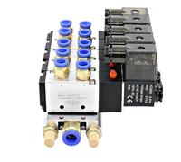 12/24V DC Multi Option 4V210-08 Pneumatic Solenoid Valve Block with Muffler Fitting Base Manifold 2/3/4/6 Way(5 Row 10mm Fitting,DC12V)