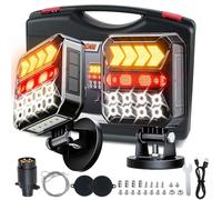 12/24V Magnetic Bluetooth LED Trailer Rear Lights Set, Solar Rechargeable IPX6 Waterproof 3000mAh, 20+ Hours Working Time, Turn Signal Brake Reverse Fog Light with Reflector for Caravan Truck Tractor
