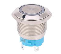 12-24VDC 19mm Self Locking Push Button Switch 2pcs, Metal Housing, IP65 Waterproof, 1NO 4PIN - Durable Stainless Steel, Silver Contact, Ideal for Industrial Use (White)