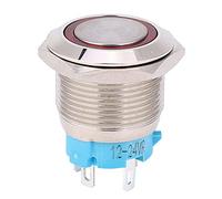 12-24VDC 19mm Self Locking Push Button Switch 2pcs, Metal Housing, IP65 Waterproof, 1NO 4PIN - Durable Stainless Steel, Silver Contact, Ideal for Industrial Use (Red)