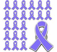 12/25/50/100 pieces Lavender purple ribbon cancer awareness enamel pin Charity fundraising World Cancer Day lapel pins activities supplies accessories badge bulk, M, Alloy Steel, no gemstone