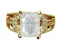 12.25 Carat / 13.25 Ratti Gold Plated Ring Natural White Sapphire Stone Certified Safed Pukhraj Adjaistaible Ring Birthstone Precious Loose Gemstone-B0CK5K75DN