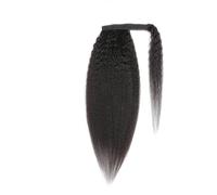 12-26 inch Human Hair Straight Ponytail For Black Women Thick Long Kinky Wrap Around Clip In Pony tail Natural Black Brazilian Remi Hair for Daily Use(14inch)