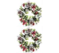 12"/30.5cm Christmas Wreath - Pack of 2 - Artificial Wreath Decorated With Poinsetta Flowers, Pine Cones and Berries - Perfect for Christmas