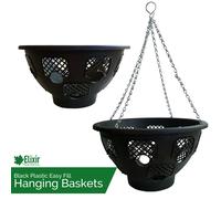 (12", 30) Elixir Gardens 12" & 14" Black Plastic Easy Fill Hanging Baskets