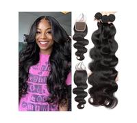 12-30 Inch Body Wave Brazilian Virgin Hair Bundle with Closure Weave 3 Bundles with 4x4 Lace Closure(12 14 16 Closure 10)