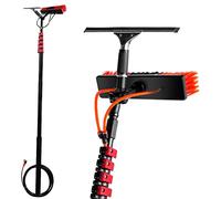 12-36ft Window Cleaning Pole,Water Fed Telescopic Brush,Extendable Solar Panel Cleaning Brush Outdoor Washing Equipment Tool Cleaning Brush can Spray Water (with Squeegee,7.2M)