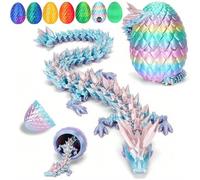 12" 3D Printed Dragon, Upgraded Fall Protection Dragon Egg & Reinforced 3D Dragons Joints, Safe Eco-Friendly Fidget Toy, Ideal Easter Gifts for Kids, Easter Eggs (Rainbow Color)