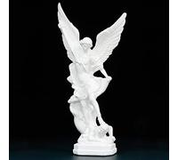 12.4in White San Miguel Arcangel Statue, St Michael Defeating Satan Figurine, Resin Saint Archangel Collection, Religious Angel for Decor
