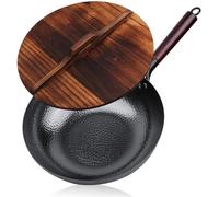 12.5" Carbon Steel Wok,Woks and Stir Fry Pans with Lid Kitchen Cookwar for ElectricGas Stoves Flat Bottom (A 34cm)