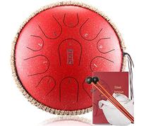 12.5 In 11 Notes Steel Tongue Drum With Rope Decoration, C Key Ethereal Drum For Meditation Music Therapy, With Bag, Drumsticks, Tutorial, Note Stickers (Color : Red)