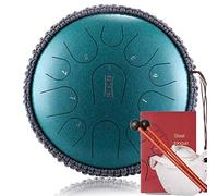 12.5 In 11 Notes Steel Tongue Drum With Rope Decoration, C Key Ethereal Drum For Meditation Music Therapy, With Bag, Drumsticks, Tutorial, Note Stickers (Color : Green)