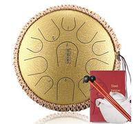 12.5 In 11 Notes Steel Tongue Drum With Rope Decoration, C Key Ethereal Drum For Meditation Music Therapy, With Bag, Drumsticks, Tutorial, Note Stickers (Color : Gold)