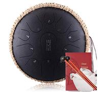12.5 In 11 Notes Steel Tongue Drum With Rope Decoration, C Key Ethereal Drum For Meditation Music Therapy, With Bag, Drumsticks, Tutorial, Note Stickers (Color : Black)