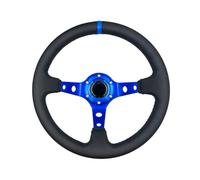 12.5"Universal Racing Steering Wheel Blue Positioning Line Genuine Leather Grip 6 Bolts Steering Wheel with Aluminum Blue Spokes and Black Stitching for Race/Car Sim Driving
