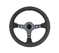 12.5"Universal Racing Steering Wheel Genuine Leather Grip Deep Dish 6 Bolts Steering Wheel with Aluminum Titanium Spokes for Race/Rally/Car Sim Driving