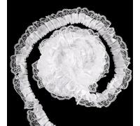 12.5 Yards Satin Organza Lace Trim, Beadthoven Two-Tone Flower Lace Edge Ruffle Ribbons Vintage Pleated Fabric Embroidered Applique for Sewing Wedding Embellishment Dress Costume DIY Decorations White
