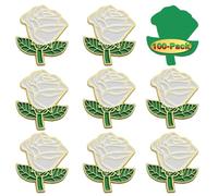 12/50/100Pcs White Rose Pins Bulk 1.2“ - Valentine's Day Flower Enamel Lapel Pin Brooch Badge Gifts For Men Women Clothes Bags Hats, Metal, no gemstone