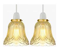 12.5cm Amber Glass Lamp Shade Easy Fit E27 Vintage Bell Shaped 2Pack Pendant Light Shade Replacement, Floral Design, for Ceiling Pendant, Wall Sconce, Chandelier for Living Room, Bedside Lamp