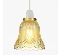 12.5cm Amber Glass Lamp Shade Easy Fit E27 Vintage Bell Shaped Pendant Light Shade Replacement, Floral Design, for Ceiling Pendant, Wall Sconce, Chandelier for Bedside Lamp (Amber Glass)
