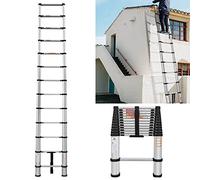 12.5FT/3.8M Aluminum Telescoping Extension Ladders, Multi-Purpose Folding Aluminum Telescopic Ladder, EN131 Standards Portable Lightweight Folding Ladder with Non-Slip Feet Max Load 330lb/150kg