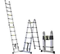 12.5ft 3.8M Extension Ladder Stainless Steel Multi-Purpose Telescopic Ladders Portable Compact Folding A-Frame Step Ladders for Outdoor & Indoor (1.9m+1.9m)