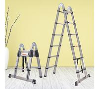 12.5FT/3.8M Newest Stainless Steel Telescopic Extension Ladder 2-IN-1 Folding A-Frame or Straight Ladder with Hinges Stabilizer Bar Sturdy for Home Apartment Office Shed Warehouse 330lb Max Load