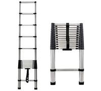 12.5ft/3.8M Telescopic Ladder, Stainless Steel Extendable Loft Ladder, Max Load 150kg/330lb, Multi Purpose Folding Step Ladders for Decorating, Painting, Easy to Storage