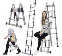 12.5FT Telescopic Step Ladder Extendable Loft Ladder, Stainless Steel 2 in 1 Combination Multi-Purpose Folding Ladder with EN131 Capacity Max Load 150kg for Home Outdoor Roof RV Foldable Ladder