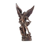 12.5in St. Michael San Miguel Arcangel Statue The Great Protector Saint Archangel Michael Defeated Evil Dragon Religious Collectible Battle Angel Sculpture Christian Catholic Figurines (Bronze)