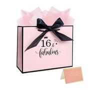 12.6” 16th Birthday Gift Bag Large Pink Gift Bag with Tissue Paper for Birthday Anniversary