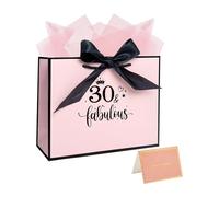 12.6” 30th Birthday Gift Bag Large Pink Gift Bag with Tissue Paper for Birthday Anniversary