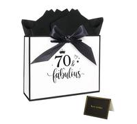 12.6” 70th Birthday Gift Bag Large White Gift Bag with Tissue Paper for Birthday Anniversary