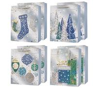 12.6'' Christmas Paper Gift Bags Bundle,8 Pack Large Sliver Xmas Gift Bags for Christmas Holidays Presents Party Favors (Sliver)
