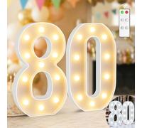12.6 Inch Light Up Numbers, Warm White and Cool White Lighted Marquee Number with Remote, 80th Birthday Decoration for Women Men, Marquee Numbers 80 Sign for Party Backdrop Wedding Anniversary Decor