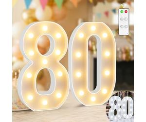 12.6 Inch Light Up Numbers, Warm White and Cool White Lighted Marquee Number with Remote, 80th Birthday Decoration for Women Men, Marquee Numbers 80 Sign for Party Backdrop Wedding Anniversary Decor