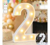 12.6 Inch Light Up Numbers, Warm White and Cool White Lighted Marquee Number with Remote, Birthday Decoration for Girls Boys, Marquee Numbers 2 Sign for Party Backdrop Wedding Anniversary Decor