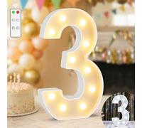 12.6 Inch Light Up Numbers, Warm White and Cool White Lighted Marquee Number with Remote, Birthday Decoration for Girls Boys, Marquee Numbers 3 Sign for Party Backdrop Wedding Anniversary Decor