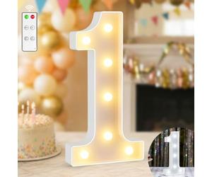 12.6 Inch Light Up Numbers, Warm White and Cool White Lighted Marquee Number with Remote, Birthday Decoration for Girls Boys, Marquee Numbers 1 Sign for Party Backdrop Wedding Anniversary Decor