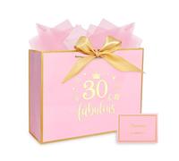 12.6" Large Pink 30th Birthday Gift Bag with Tissue Paper and Cards - 12.6× 9.84× 4.33 Inches 30th Gift Bag for Presents