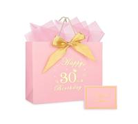 12.6" Large Pink Happy 30th Birthday Gift Bag with Tissue Paper and Cards, 30th Gift Bag